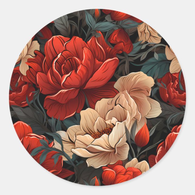 #7 Floral Pattern Classic Round Sticker (Front)