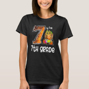 7 Is For 7th Grade Leopard Pumpkin Teacher Fall Th T-Shirt