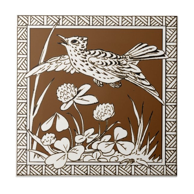 #7 of 12 Repro 1880s Minton Mocha Bird Series Ceramic Tile (Front)