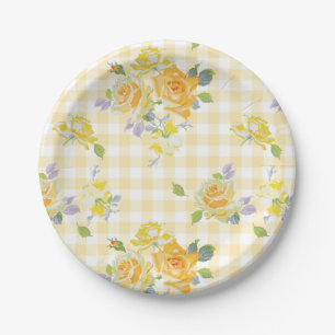 7" Paper Plate in Anja buttercup Gingham