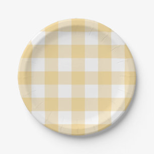 7" Paper Plate in buttercup yellow gingham
