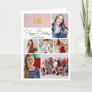 7 Photo 16th Birthday Collage Card Any Age Name