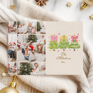 7 Photo Bright Ribbon Trees Holiday Family Card