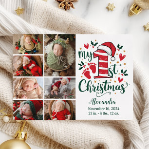 7 Photo Candy Cane Baby 1st Christmas Holiday Card
