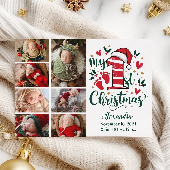 7 Photo Candy Cane Baby 1st Christmas Holiday Card (Creator Uploaded)