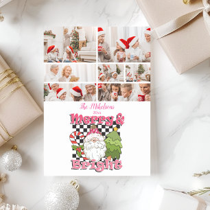 7 Photo Chequered Merry & Bright Christmas Holiday Card