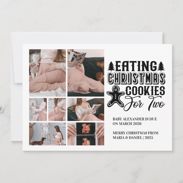 7 Photo Christmas Cookies for 2 Pregnancy  Holiday Card (Front)