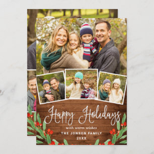 7 PHOTO Christmas Rustic Brown Wood Greeting Holiday Card