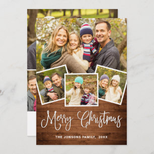 7 PHOTO Christmas Rustic Brown Wood Greeting Holiday Card