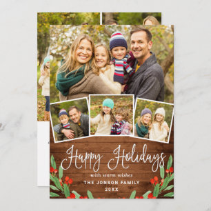 7 PHOTO Christmas Rustic Brown Wood Greeting Holiday Card