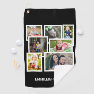 7 Photo Collage Black Golf Towel