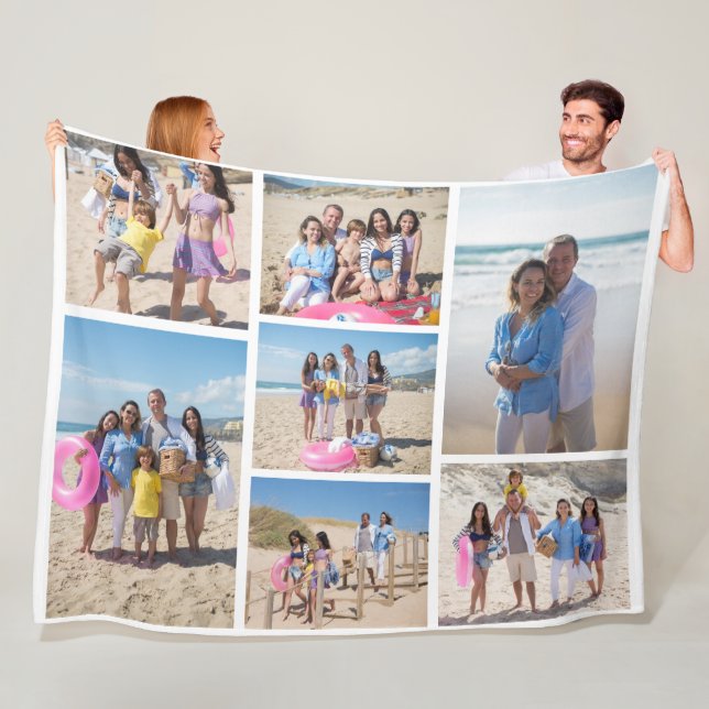 7 Photo collage family template personalised Fleece Blanket (In Situ)