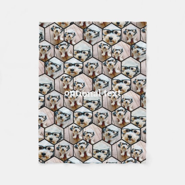 7 Photo Collage - funky hexagon pattern black Fleece Blanket (Front)