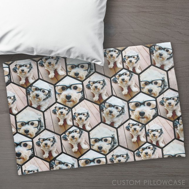 7 Photo Collage - funky hexagon pattern black Pillowcase (Custom Pillowcase)