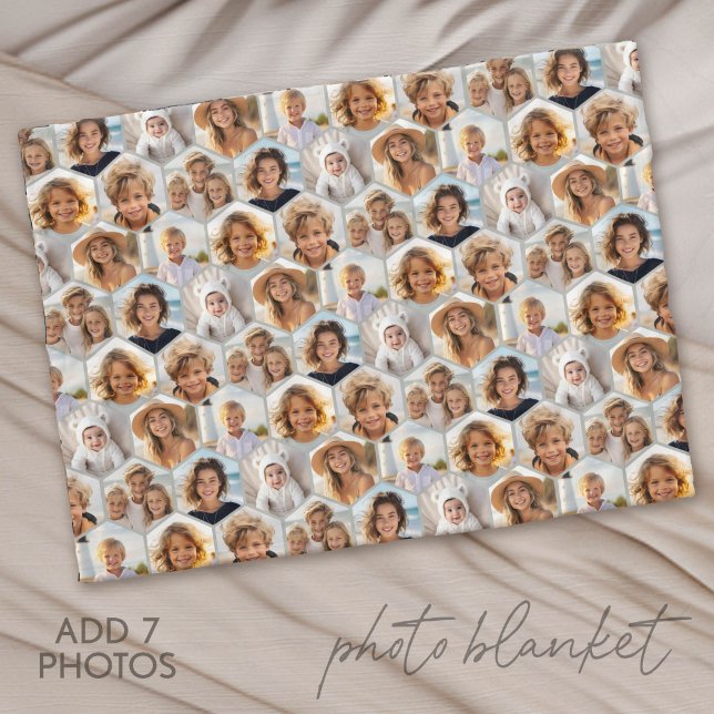7 Photo Collage - funky hexagon pattern Fleece Blanket (Custom Photo Blanket with Lots of Photos)