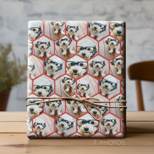7 Photo Collage - funky hexagon pattern - red Wrapping Paper
