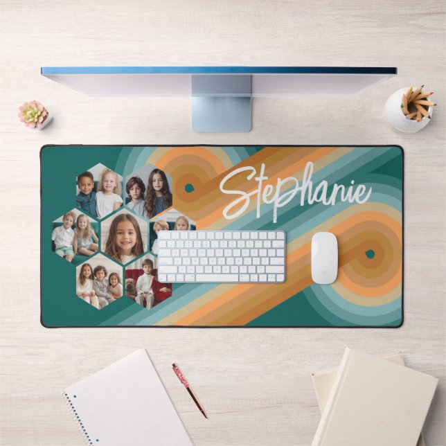7 Photo Collage funky hexagon pattern sunset colou Desk Mat (Office 1)