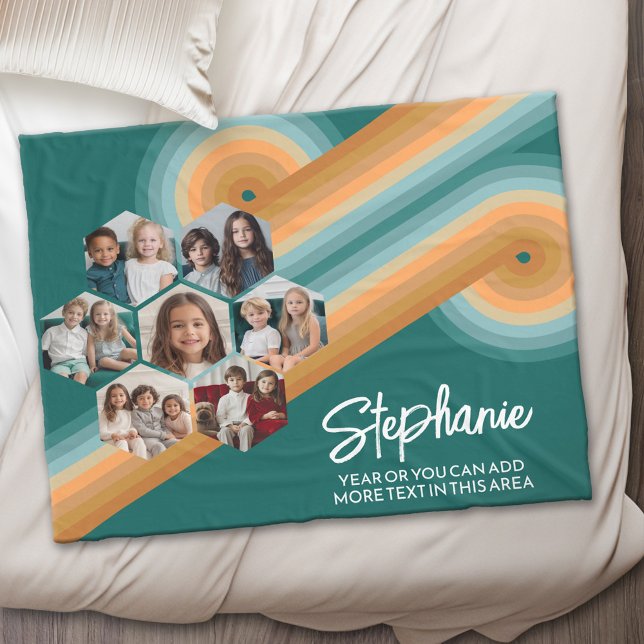 7 Photo Collage funky hexagon pattern sunset colou Fleece Blanket (Periodic Table of Elements - Custom Fleece Blanket)