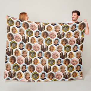 7 Photo Collage - funky hexagon pattern white Fleece Blanket