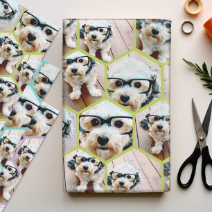 7 Photo Collage - funky hexagon pattern Wrapping P Wrapping Paper Sheet