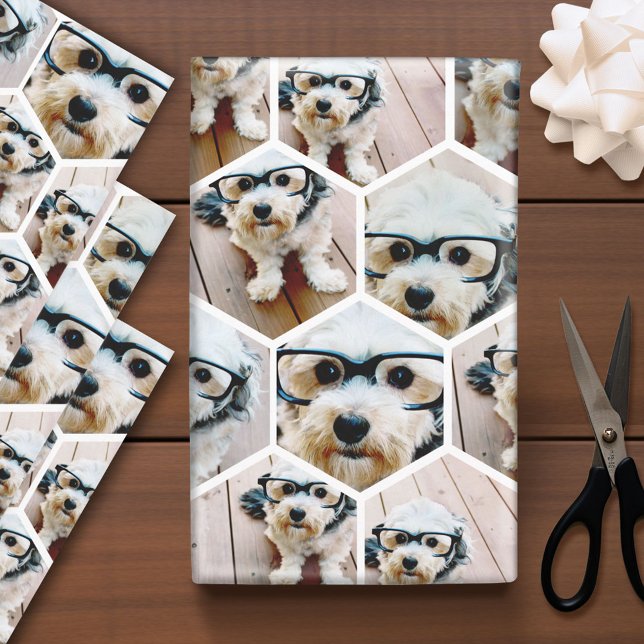 7 Photo Collage - funky hexagon pattern  Wrapping Paper Sheet (Custom Photo Wrapping Paper)