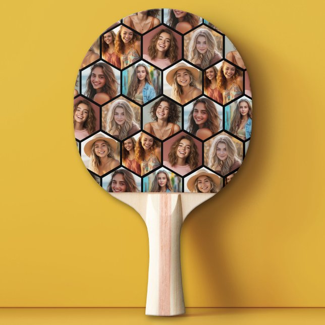 7 Photo Collage - funky honeycomb pattern  Ping Pong Paddle (Custom Pink Pong Paddle)