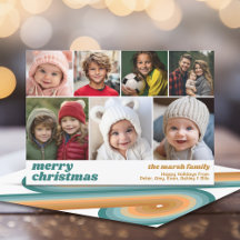 7 Photo Collage - Merry Christmas Retro Line Art