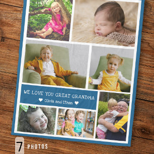 7 Photo Collage We Love You Great Grandma Blue Fleece Blanket