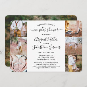 7 Photo Couples Bridal Shower Chic Modern Script Invitation
