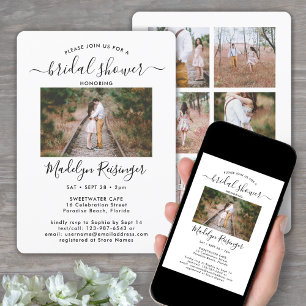 7 Photo Elegant Modern Calligraphy Bridal Shower Invitation