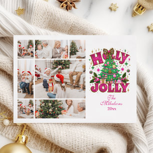 7 Photo Glitter Leopard Bow Holly Jolly Holiday Card