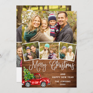 7 Photo Merry Christmas Red Farm Truck Holiday Card