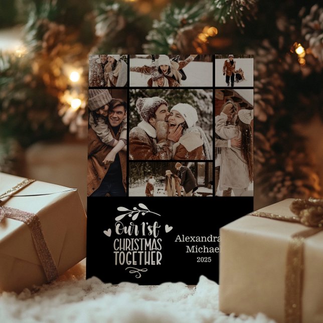 7 Photo Minimalist First Christmas Together Holiday Card (Creator Uploaded)