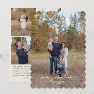 7 Photo Minimalist Merry Christmas Bow with Text Holiday Card