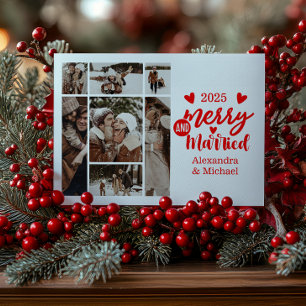 7 Photo Minimialist Merry and Married  Holiday Card