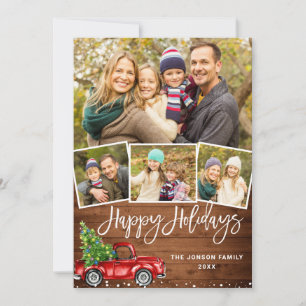 7 PHOTO Retro Christmas Red Truck Rustic Greeting Holiday Card