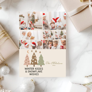 7 Photo Retro Winter Kisses & Snowflake Wishes Holiday Card
