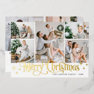 7 PHOTO Sparkle Merry Christmas Gold Foil Holiday Card
