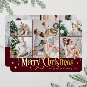 7 PHOTO Sparkle Merry Christmas Gold Foil Holiday Card