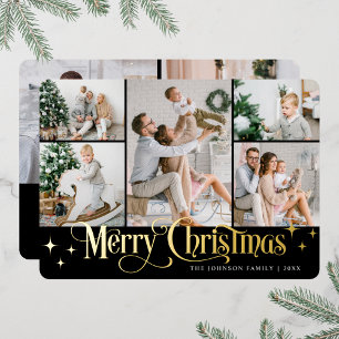 7 PHOTO Sparkle Merry Christmas Gold Foil Holiday Card