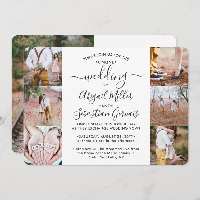 7 Photo Virtual Wedding Livestream Online Ceremony Invitation (Front/Back)