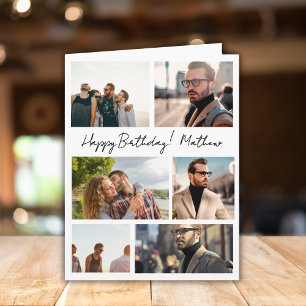 7 Photos Collage Friends Family Name Birthday Card