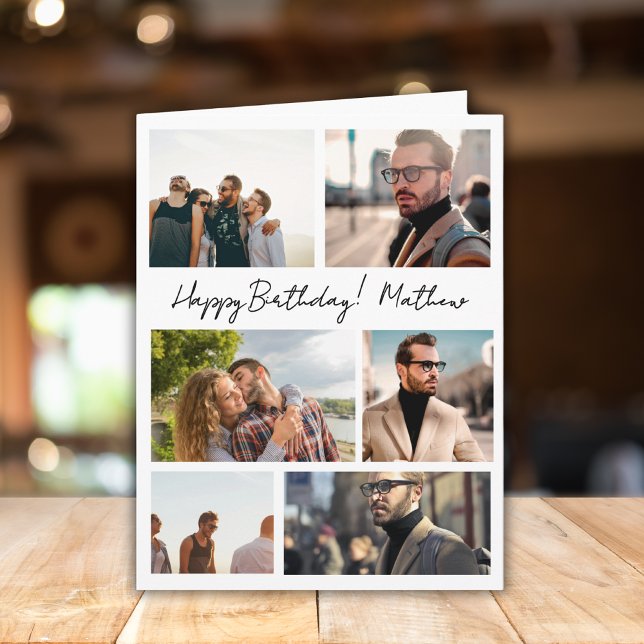 7 Photos Collage Friends Family Name Birthday Card (Creator Uploaded)