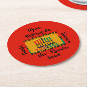 7 Principles of Kwanzaa Candles Round Paper Coaster