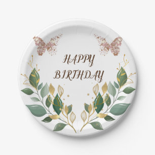 7" Round Floral Happy Birthday Paper Plate. Paper Plate