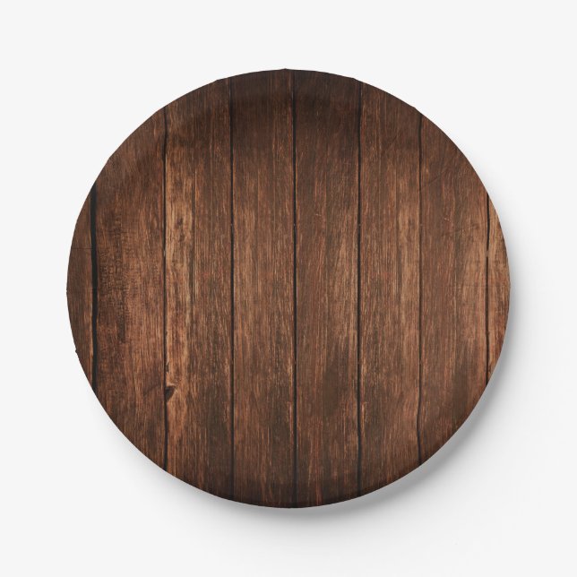 7" Round Paper Plate Barn Wood Country Rustic (Front)