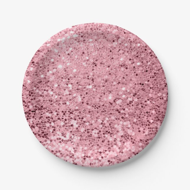 7" Round Paper Plate Rose Gold Glitter (Front)