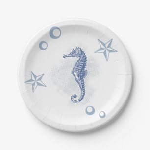 7" Round Paper Plate Seahorse Ocean Beach Water