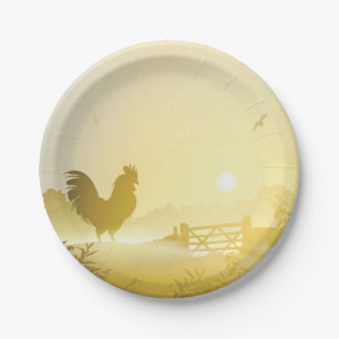 7" Round Paper Plate Sunny Morning Farm Country Ru