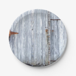 7" Round Paper Plate White Wash Wood Barn Door Cou